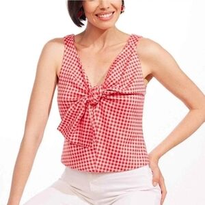 Eva Franco Bow Top Gingham Print Sleeveless‎ Red White Size Medium